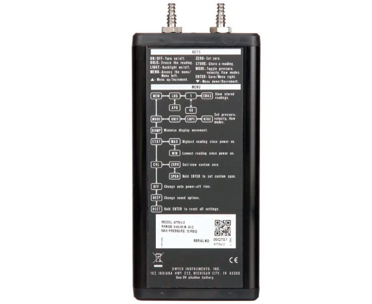 Dwyer 477AV Handheld Digital Manometer Air Velocity/Flow Modes 0-150 psi 477AV-8 